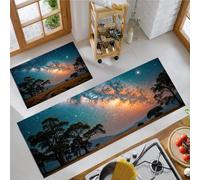 KRSAZCM Natural Scenery Kitchen Rug Set 2 Piece, Milky Way Night Sky Non-Slip Comfort Machine Washable, 40X60Cm+40X120Cm Stain-Resistant Floor Mat For Kitchen Next To Sink - Lake Blue
