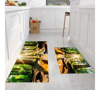 KRSAZCM Natural Tranquility Kitchen Carpet Runners, Forest Sunshine Non-Slip Kitchen Runner Rugs, Golden Yellow Washable Low Pile Area Floor Rug For Laundry Room Bedroom Entrance - 40X60Cm+40X120Cm