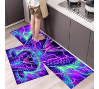 KRSAZCM Neon Comics Non Slip Kitchen Rug Set 2 Pieces, Washable Giant Snake Kitchen Floor Mat, Fluorescent Purple Standing Mats For Office Home Decoration, 43X75Cm+43X150Cm