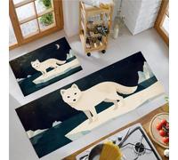 KRSAZCM Off White 2 Pieces Non Slip Kitchen Rug Set, Minimalist Illustrations Water Absorbent Floor Mats,Fox Moon Kitchen Carpets And Rugs For Home Dining Room And Entryway, 40X60Cm+40X120Cm