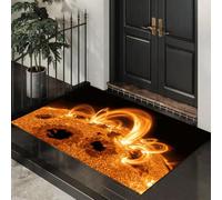 KRSAZCM Outer Space Machine Washable Rugs, 50 X 80 Cm Low Pile Anti-Slip Doormat With Solar Flares Print Pattern For Living Room Bedroom Home Office Indoor - Orange Color