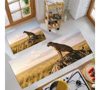KRSAZCM Prairie Leopard Kitchen Rug 2 Piece Set, African Animals Non-Slip Washable Runner Rug, Tan Kitchen Floor Mat for Children's Room Bathroom Home Office - 44x75cm+44x120cm