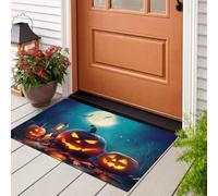 KRSAZCM Pumpkin Lantern Moon Door Mats Indoor 40 X 60 Cm, Eerie Fairy Tales Machine Washable Inside Door Mat, Blue Orange Absorbent Entrance Rug, Anti-Slip Floor Mats For Front Rear Doors