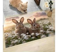KRSAZCM Rabbit Daisy Doormat, Light Brown Welcome Door Mat For Outdoor Indoor Decor, Springtime Countryside Non-Slip Dust Absorbent Front Doormats For Hallway Corridor Bedroom, 60 X 90 Cm