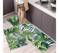 KRSAZCM Realistic Watercolor Plants Non Slip Kitchen Rug Set 2 Pieces, Washable Palm-Leaf Monstera Kitchen Floor Mat, Dark Green Standing Mats For Office Home Decoration, 40X60Cm+40X120Cm