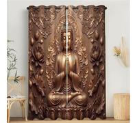 KRSAZCM Retro Chinese Style Sliding Curtains Thermal Drapes For Patio Doors And Balcony,Zen Buddhist Statues Print Blackout Curtains, 30"× 66" Meditation Room Darkening - Terracotta