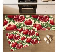 KRSAZCM Retro Plants Kitchen Rugs Set of 2 Anti Fatigue Floor Mat, Fruit Pomegranate Kitchen Mat for Home Decoration, Red Non Slip Standing Mats - 50x80cm+50x120cm