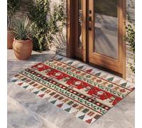 KRSAZCM Santa Claus Christmas Tree Door Mats Indoor 90 X 150 Cm, Country Christmas Machine Washable Inside Door Mat, Creamy Yellow Absorbent Entrance Rug, Anti-Slip Floor Mats For Front Rear Doors