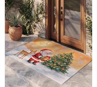 KRSAZCM Santa Claus Reindeer Christmas Tree Door Mats Indoor 90 X 150 Cm, Country Christmas Machine Washable Inside Door Mat, Golden Absorbent Entrance Rug, Anti-Slip Floor Mats For Front Rear Doors
