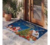 KRSAZCM Santa Claus Snowman Cabin Door Mat 60 X 90 Cm - Indigo Cartoon Christmas Machine Washable Mat Soft Non Slip Doormat Indoor Outdoor Water Absorbent Floor Mats Duty Entrance Rug
