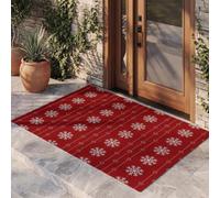 KRSAZCM Snowflakes Christmas Trees Stars Door Mat 60 X 90 Cm - Jujube Red Retro Christmas Machine Washable Mat Soft Non Slip Doormat Indoor Outdoor Water Absorbent Floor Mats Duty Entrance Rug