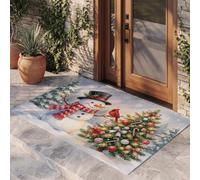 KRSAZCM Snowman Christmas Tree Gift Door Mat 40 X 60 Cm - Green American Christmas Machine Washable Mat Soft Non Slip Doormat Indoor Outdoor Water Absorbent Floor Mats Duty Entrance Rug