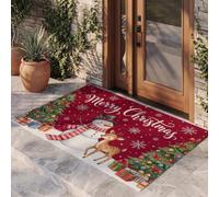 KRSAZCM Snowman Reindeer Christmas Tree Door Mat 45 X 75 Cm - Wine Red Cute Christmas Machine Washable Mat Soft Non Slip Doormat Indoor Outdoor Water Absorbent Floor Mats Duty Entrance Rug