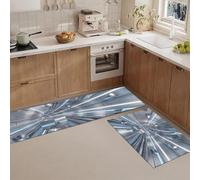 KRSAZCM Tech Style Kitchen Mat Sets Non Slip Washable, Metal Track Beam Kitchen Rugs Runner Set Of 2 44X75Cm+44X120Cm Anti Fatigue Floor Mat For Home Decoration Office - Silver Blue
