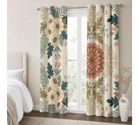 KRSAZCM Traditional Folk Art Blackout Curtains Bedroom, Geometric Flowers Printed Soft Sliding Curtains, Apricot Thermal Eyelet Blackout Curtain For Living Room - W46×L72(2 Panels)