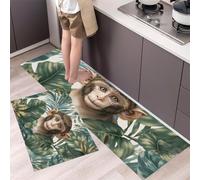 KRSAZCM Tropical Animals Kitchen Mat Sets Non-slip Durable Rug, Jungle Watercolor Monkey 2 Pieces Washable Living Room MatsGreen For Apartment Bedroom - 50x80cm+50x120cm