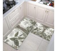 KRSAZCM Tropical Jungle Palm Trees Kitchen Rug 2 Piece Set, Lush Vegetation Non-Slip Washable Runner Rug, Olive Green Kitchen Floor Mat for Children's Room Bathroom Home Office - 50x80cm+50x120cm