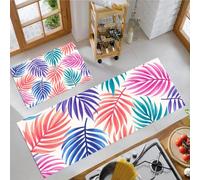 KRSAZCM Tropical Plants Non Slip Kitchen Rug Set 2 Pieces, Washable Palm Leaf Kitchen Floor Mat, Rose Purple Standing Mats For Office Home Decoration, 50X80Cm+50X120Cm