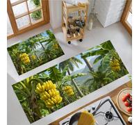KRSAZCM Tropical Realism Kitchen Rug Mat Set Of 2, Palm Leaf Coconut Grove Non Slip Washable Entryway Mats,Light Blue Indoor Floor Carpets - 50X80Cm+50X120Cm