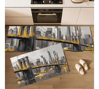 KRSAZCM Urban Industrial Buildings Kitchen Rug Set 2 Piece, Brooklyn Bridge Non-Slip Comfort Machine Washable, 40X60Cm+40X120Cm Stain-Resistant Floor Mat For Kitchen Next To Sink - Grey