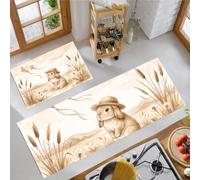 KRSAZCM Watercolor Animals Kitchen Mat Sets Non Slip Washable, Rabbit Kite Kitchen Rugs Runner Set Of 2 40X60Cm+40X120Cm Anti Fatigue Mat For Home Decoration Office - Oatmeal Color