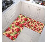 KRSAZCM Watercolor Illustration Kitchen Carpet Runners, Plant Fruit Pomegranate Non-Slip Kitchen Runner Rugs, Red Washable Low Pile Area Floor Rug for Laundry Room Bedroom Entrance - 44x75cm+44x120cm