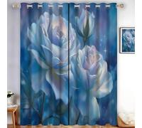 KRSAZCM Watercolor Luxury Blackout Curtains Bedroom, Dreamy Gradient Rose Printed Soft Sliding Curtains, Ice Blue Thermal Eyelet Blackout Curtain For Living Room - W52 X L84(2 Panels)