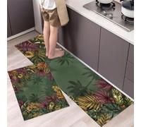 KRSAZCM William Morris Plants Kitchen Mat Sets Non Slip Washable, Vintage Palm Leaf Kitchen Rugs Runner Set Of 2 40X60Cm+40X120Cm Anti Fatigue Floor Mat For Home Decoration Office - Olive Green
