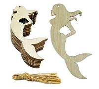 KRSHEMDE 30pcs Unfinished Mermaid Wood Cutouts Mermaid Wood DIY Crafts Cutouts Blank Wooden Mermaid Shaped Hanging Ornaments, 3.9 x 1.8 x 0.1 inch