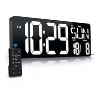 KRSTIR 17.2" Digital Wall Clock, LED Wall Clock with Remote Control Large Display Count Up & Down Timer, Adjustable Brightness Alarm Clock with Day/Date/Temperature for Home, Gym, Office