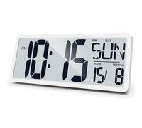 KRSTIR Large Digital Wall Clock with Backlight 15" Alarm Clock for Bedroom Wall Clocks Battery Operated Digital Clock Large Display with Temperature Desk Clocks for Office Living Room Decor