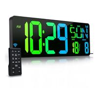 KRSTIR Large Digital Wall Clock with Remote Control, 16.5" LED Large Display Count Up & Down Timer, Adjustable Brightness Alarm Clock with Day/Date/Temperature for Home, Gym, Office