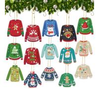 KRUCE 15 Pcs Christmas Ugly Sweater Diamond Painting Keychain,5D Double Sided Full Diamond Key Rings Diamond Painting Kits for Winter Christmas Hanging Ornaments for Crafts DIY Home Decor
