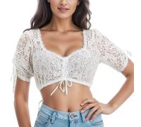 Krüger Dirndl Costume Blouse Women's Elegant Underwired Lingerie Lace Vest Dirndl Blouse for Oktoberfest Black Lace Blouse Celebration Underwear with Seductive Design