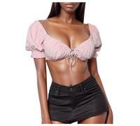 Krüger Dirndl, Dir Dl Blouse Fashion Women Casual Solid Bandage Puff Sleeves Vest Shorts Tops Seductive Design for Sensual Evenings