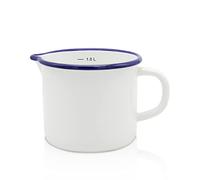 Krüger Enamel Milk Pan White 12 cm, 1 Litre - Pot with Full Contact Base for Energy-Saving Cooking - Practical Spout & Litre Scale - Dishwasher & Induction Safe (White - Husum)