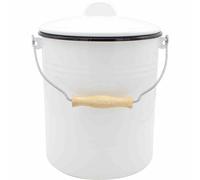 Krüger Garbage Bin Enamel 10 L White Lid & Wood Gripe