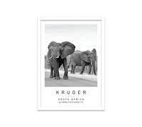Kruger National Park, South Africa Travel Print Kruger Wall art Black and white Poster A2 Print in White frame 48 X 63cm (17.7x24.8inch)