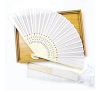 KRUI 20/50/100Pcs Imprinted Personalized Silk Fan - Side Print,Silk Wedding Fans,Promotional Fans,Custom Wedding Gift,Hand Fan Party Favor (white,Bespoke)