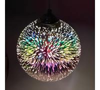 KRUIHAN 3D Firework Globe Pendant Light, E27 Silver Mirror Glass Shade 20CM | 3D Colorful Firework Light, E27 Lamp Holder Hanging Pendant Light for Bedroom, Living Room & Dining Nook, Bulb Not Included
