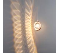 KRUIHAN Gold Crystal Pendant Light with 3D Internal Dandelion - Tri-Colour Changing LED Hanging Ceiling Lamp - Small Modern Glass Globe Hanging Light for Bedroom, Bedside, Kitchen Island & Hallway