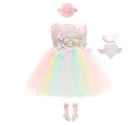 KRUIHAN Little Girl Baptism Birthday Gown - Infant Full Moon Bridesmaid Rainbow Princess Lace Tutu Easter Evening Party Wedding Dress, Pink, 12M(12-15Month)
