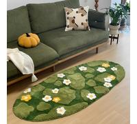 KRUIHAN Non Slip Bath Mat Soft and Shaggy Machine Washable Green Rug Rubber Backed Absorbent Bath Mats for Bathroom Toilet Kitchen Entrance Door,Flower Rugs for Bedroom Living Room Bedside,50x100cm