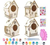 Krujecnt Bird House Building Kit - Build A Bird House Kit For Kids,Wooden Unfinished Fun Craft Activity With Rope And Glue For Ages 8-12 Boys Teens Adults Family Activity Spring Garden Backyard
