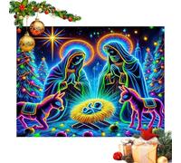 Krujecnt Christmas Backdrop - Religious Glow In The Dark | Jesus Nativity Backdrop for Christmas | for Bedroom Living Room Church Dorm Dining Room Party Theme Event Family Gathering