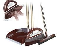 Krujecnt Dustpan and Brush Set, Broom and Dust Pans Long Handled, Household Dust Pan Combo, with Handle for Indoor Outdoor Kitchen Offices Lobby Household Floor Cleaning