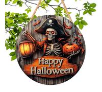 Krujecnt Halloween Door Hanger Sign | 2D Halloween Wood Signs,Haunted House Pirate Captain White Ghost Pumpkin Wall Art for Gothic Wedding Fall Festival Porch Hallway