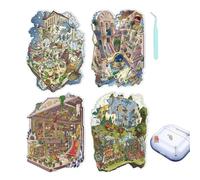 Krujecnt Sticker Scenes for Adults | Set of 4 DIY Cartoon House Decals | 3D Miniature Scene Stickers - for Stress Relief to Pass The Time for Laptop, Water Bottle, Phone, Kids, Travel Activity,