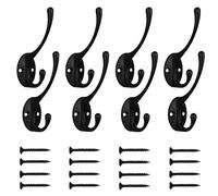Kruodop 8Pcs Coat Hooks Wall Hooks for Hanging Heavy Duty, Wall Mounted Black Towel Hooks, Metal Single Coat Hanger with Screws Cup Retro for Coats, Handbags, Towels