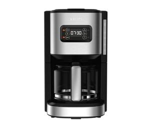 Krups 24-hour programmable coffee maker, premium stainless steel, 1.25 L up to 15 cups, intensity adjustment, convenient 1 to 4 cup function, auto stop after 30 min, drip-proof, Excellence KM480D10